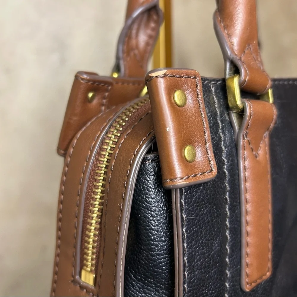 Fossil Black and Brown Leather Satchel